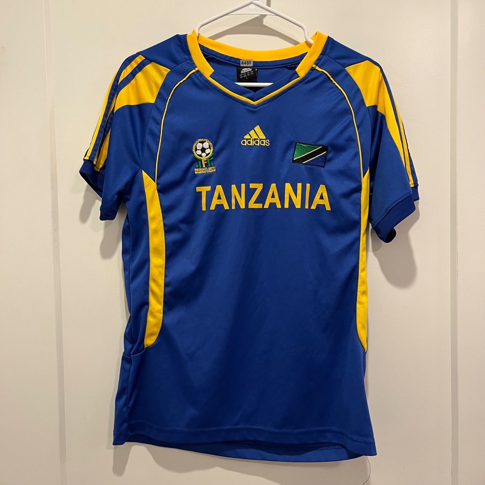 Adidas Tanzania National Team Soccer Jersey Blue Yellow Mens Large L V-Neck